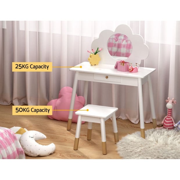 Kids Dressing Table Chair Set Vanity Makeup Wooden Leg Mirror Drawer Image 4