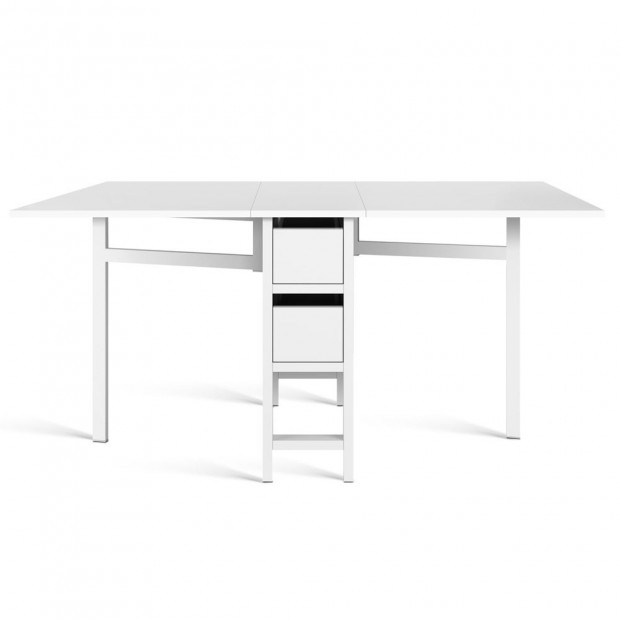 Gateleg Foldable Dining Table with Drawers White