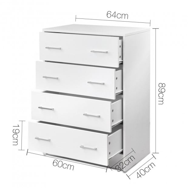 Tallboy 4 Drawers Storage Cabinet - White Image 2