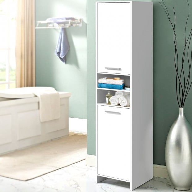 185cm Bathroom Tallboy Toilet Cabinet Laundry Adjustable Shelf White Image 7