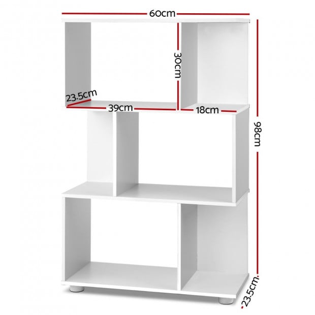 3 Tier Zig Zag Bookshelf - White Image 2