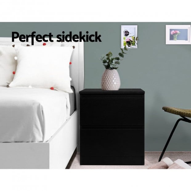 Bedside Tables Drawers Side Table Bedroom Nightstand Black Lamp Image 3
