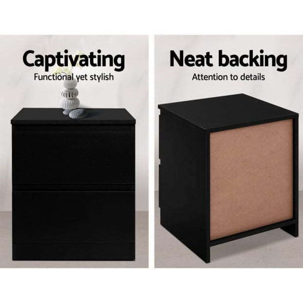 Bedside Tables Drawers Side Table Bedroom Nightstand Black Lamp Image 4