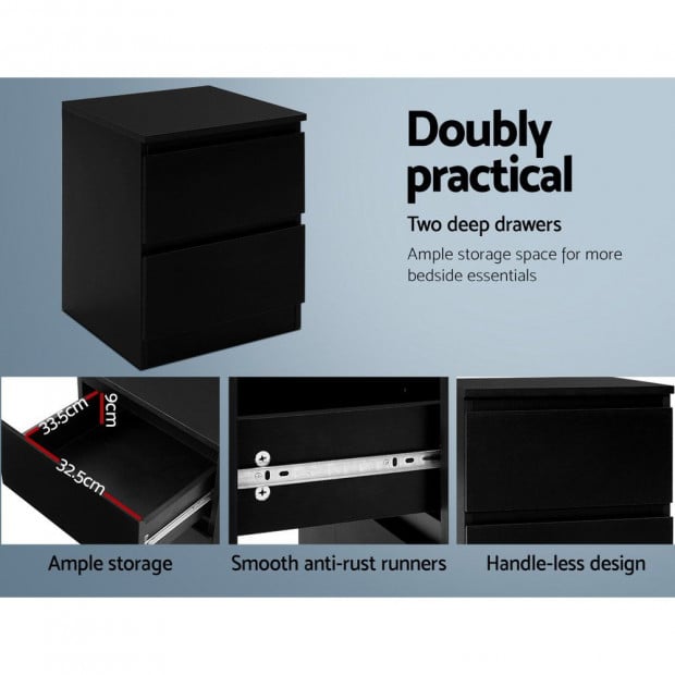 Bedside Tables Drawers Side Table Bedroom Nightstand Black Lamp Image 5