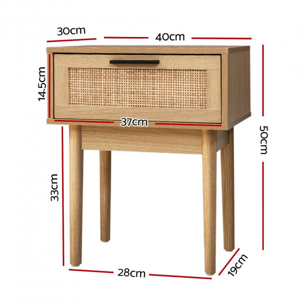 Bedside Tables Table 1 Drawer Storage Cabinet Rattan Wood Nightstand Image 2