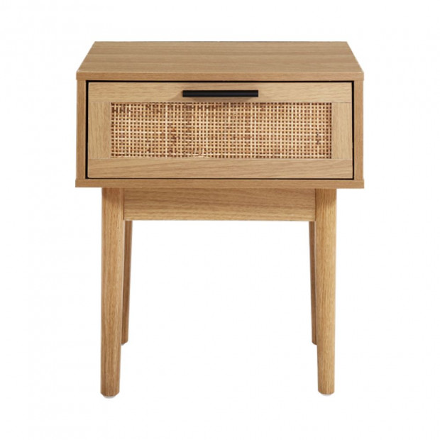Bedside Tables Table 1 Drawer Storage Cabinet Rattan Wood Nightstand Image 3
