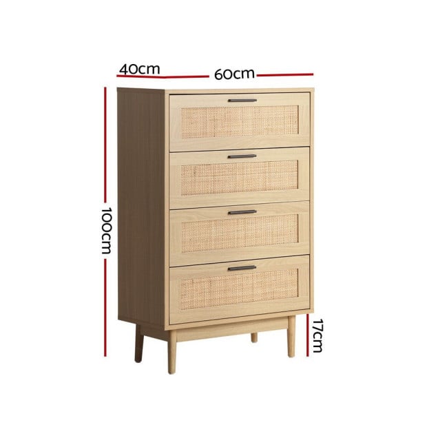 4 Chest of Drawers Rattan Tallboy Cabinet Bedroom Clothes Storage Wood Image 2