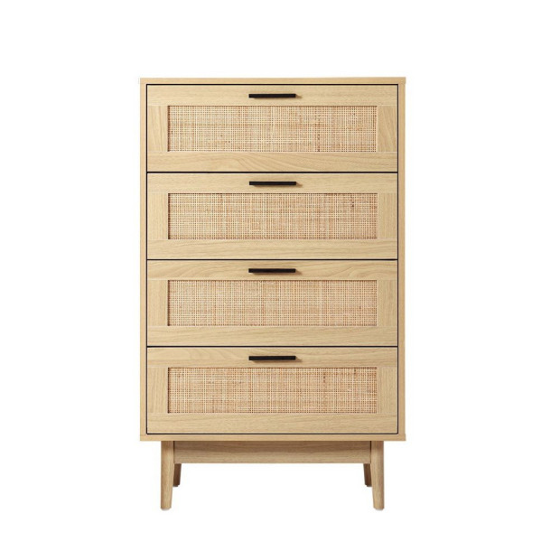 4 Chest of Drawers Rattan Tallboy Cabinet Bedroom Clothes Storage Wood Image 4