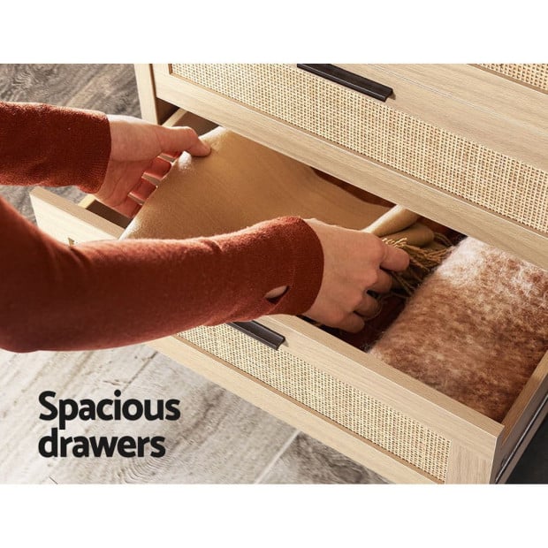 4 Chest of Drawers Rattan Tallboy Cabinet Bedroom Clothes Storage Wood Image 6