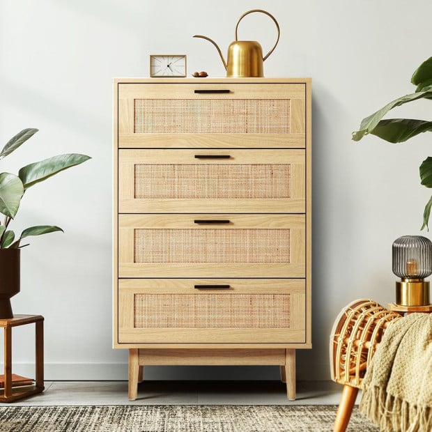 4 Chest of Drawers Rattan Tallboy Cabinet Bedroom Clothes Storage Wood Image 8