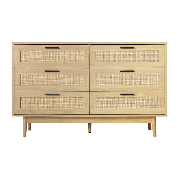 6 Chest of Drawers Rattan Tallboy Cabinet Bedroom Clothes Storage Wood Image 3