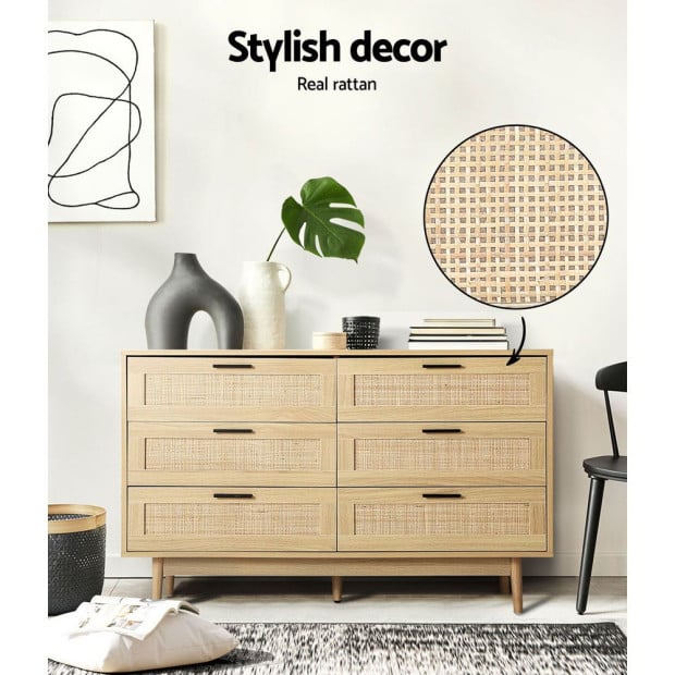 6 Chest of Drawers Rattan Tallboy Cabinet Bedroom Clothes Storage Wood Image 5