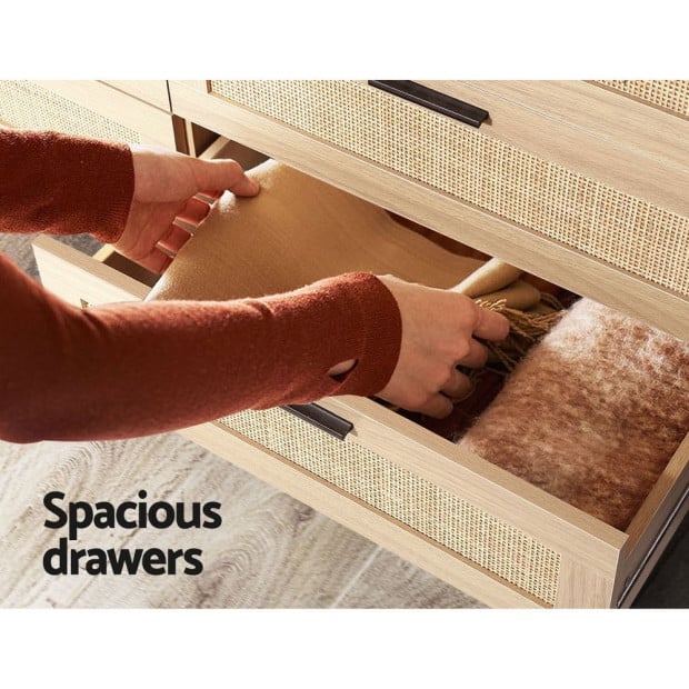 6 Chest of Drawers Rattan Tallboy Cabinet Bedroom Clothes Storage Wood Image 7
