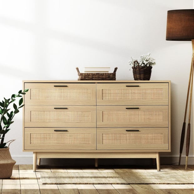 6 Chest of Drawers Rattan Tallboy Cabinet Bedroom Clothes Storage Wood Image 8