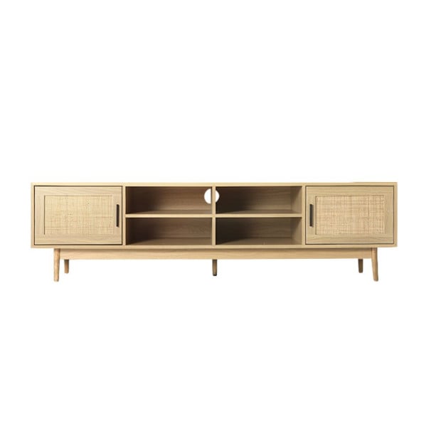 TV Cabinet Entertainment Unit Storage Cabinets Rattan Wooden 180CM Image 3