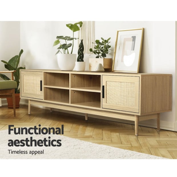 TV Cabinet Entertainment Unit Storage Cabinets Rattan Wooden 180CM Image 5