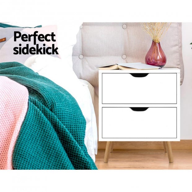 Bedside Tables Drawers Side Table White Storage Cabinet Wood Image 3
