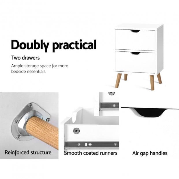 Bedside Tables Drawers Side Table White Storage Cabinet Wood Image 4