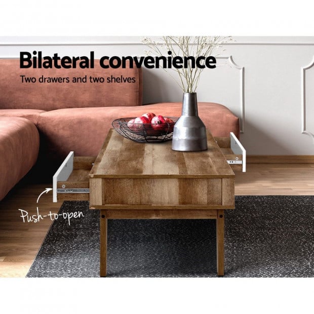 Coffee Table 2 Storage Drawers Open Shelf Scandinavian Wooden White Image 4