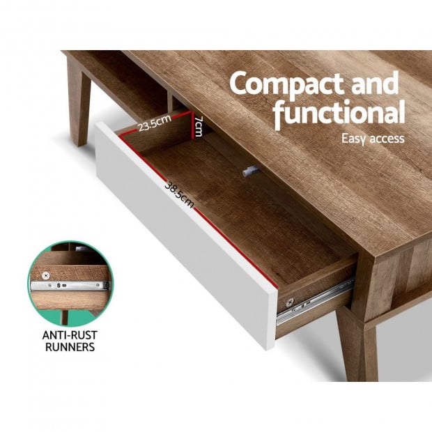 Coffee Table 2 Storage Drawers Open Shelf Scandinavian Wooden White Image 5