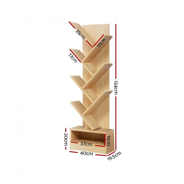 Display Shelf 7-Shelf Tree Bookshelf Book Storage Rack Natural Image 2