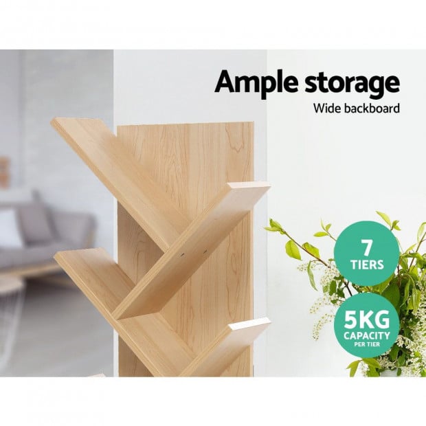Display Shelf 7-Shelf Tree Bookshelf Book Storage Rack Natural Image 4