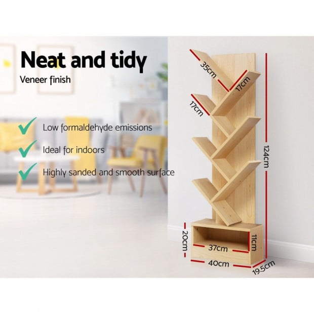 Display Shelf 7-Shelf Tree Bookshelf Book Storage Rack Natural Image 6