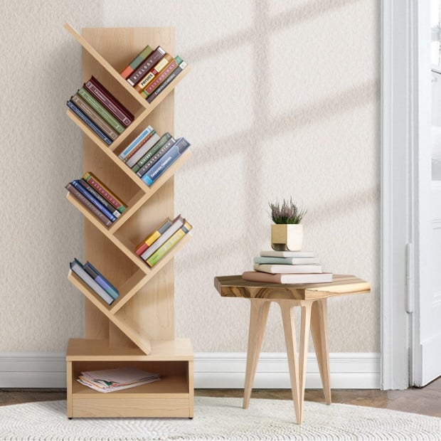 Display Shelf 7-Shelf Tree Bookshelf Book Storage Rack Natural Image 7