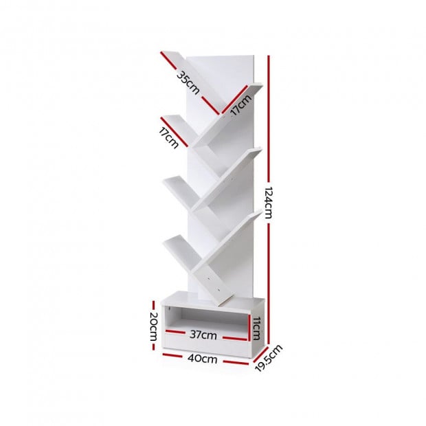 Display Shelf 7-Shelf Tree Bookshelf Book Storage Rack Bookcase White Image 2