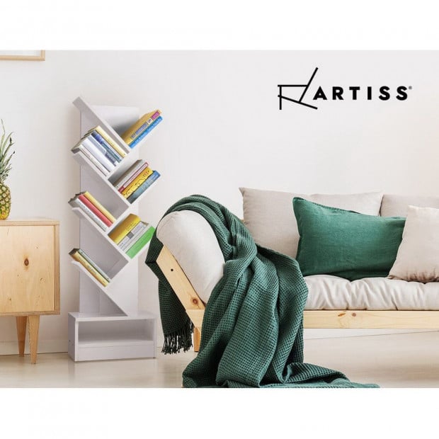 Display Shelf 7-Shelf Tree Bookshelf Book Storage Rack Bookcase White Image 3