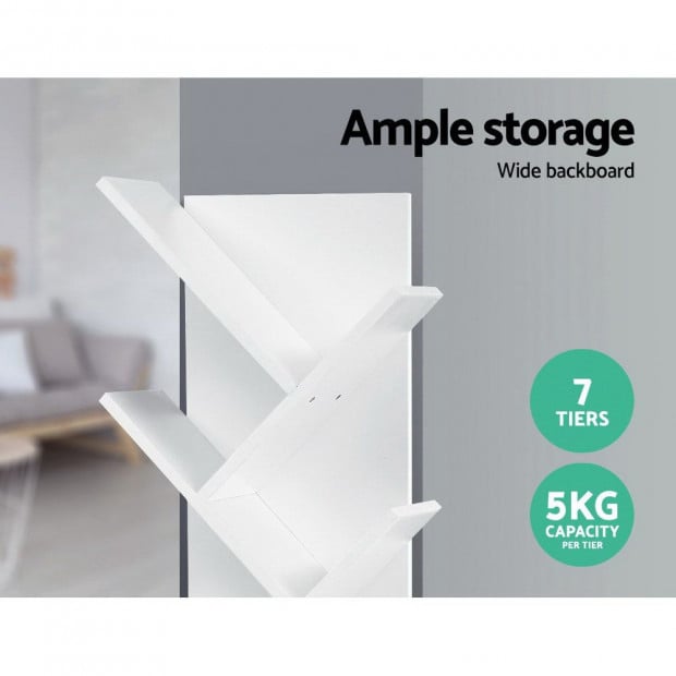 Display Shelf 7-Shelf Tree Bookshelf Book Storage Rack Bookcase White Image 5