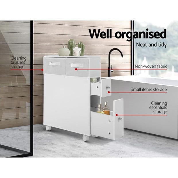 Bathroom Storage Toilet Cabinet Caddy Holder Drawer Basket With Wheels Image 5