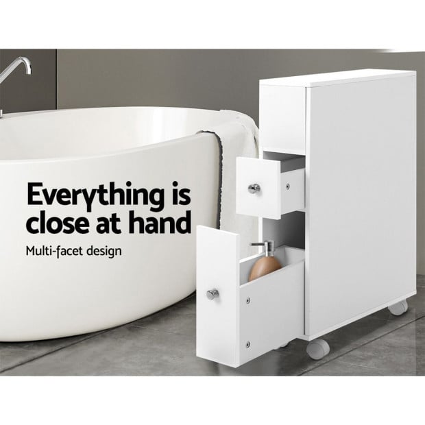 Bathroom Storage Toilet Cabinet Caddy Holder Drawer Basket With Wheels Image 7
