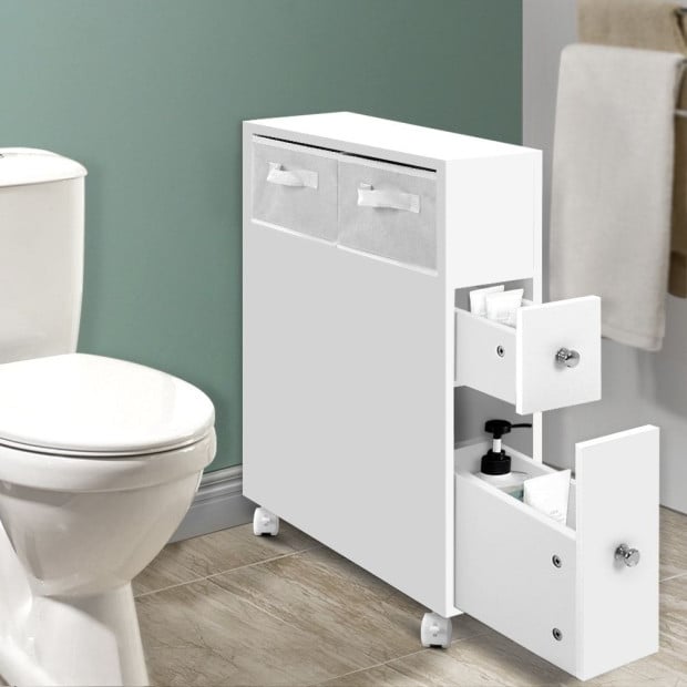 Bathroom Storage Toilet Cabinet Caddy Holder Drawer Basket With Wheels Image 8