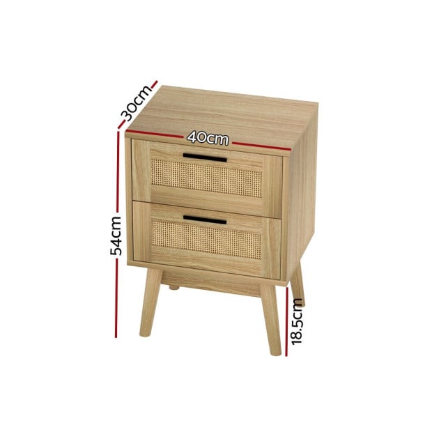 Bedside Tables Rattan 2 Drawers Side Table Nightstand Storage Cabinet Image 2