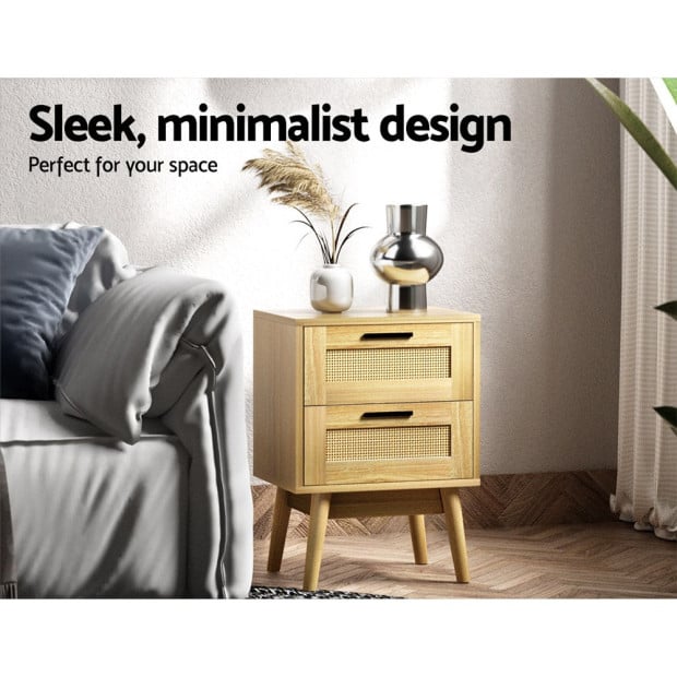 Bedside Tables Rattan 2 Drawers Side Table Nightstand Storage Cabinet Image 5