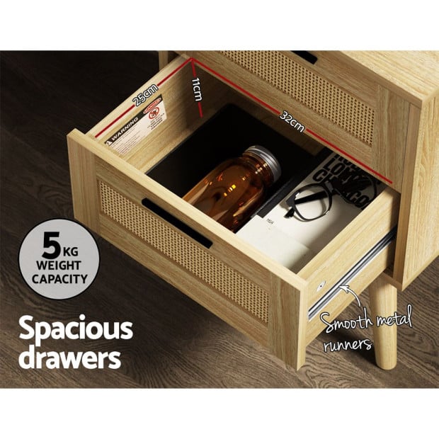 Bedside Tables Rattan 2 Drawers Side Table Nightstand Storage Cabinet Image 6