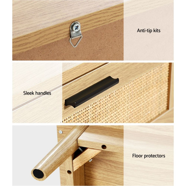 Bedside Tables Rattan 2 Drawers Side Table Nightstand Storage Cabinet Image 7