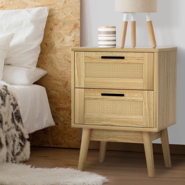 Bedside Tables Rattan 2 Drawers Side Table Nightstand Storage Cabinet Image 8