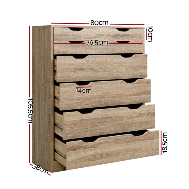 6 Chest of Drawers Tallboy Dresser Table Storage Cabinet Oak Bedroom Image 3