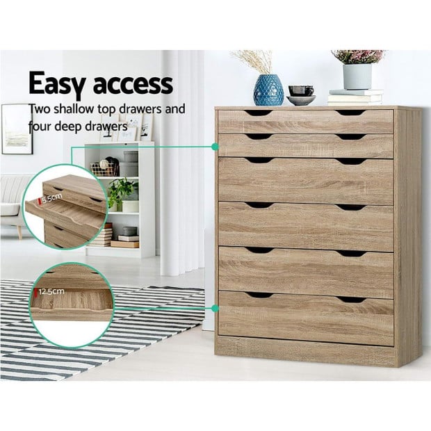 6 Chest of Drawers Tallboy Dresser Table Storage Cabinet Oak Bedroom Image 7