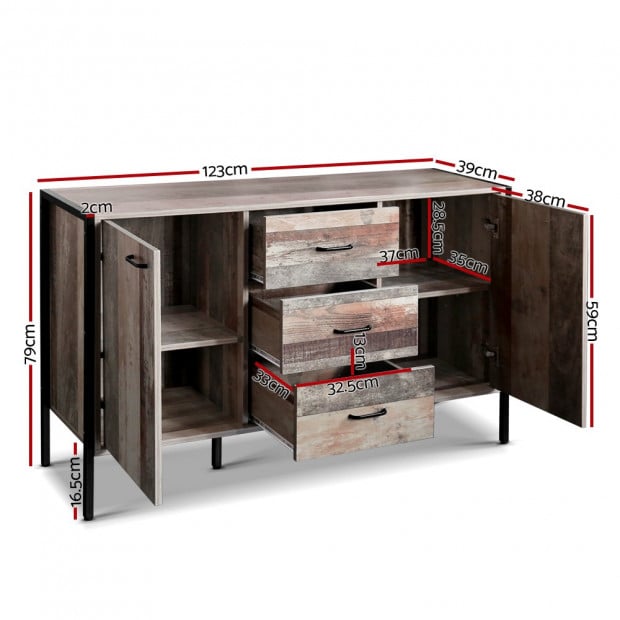 Buffet Sideboard Storage Cabinet Industrial Rustic Wooden Image 2