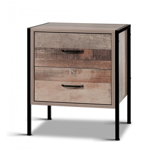 Bedside Table Drawers Nightstand Metal Oak Image 3