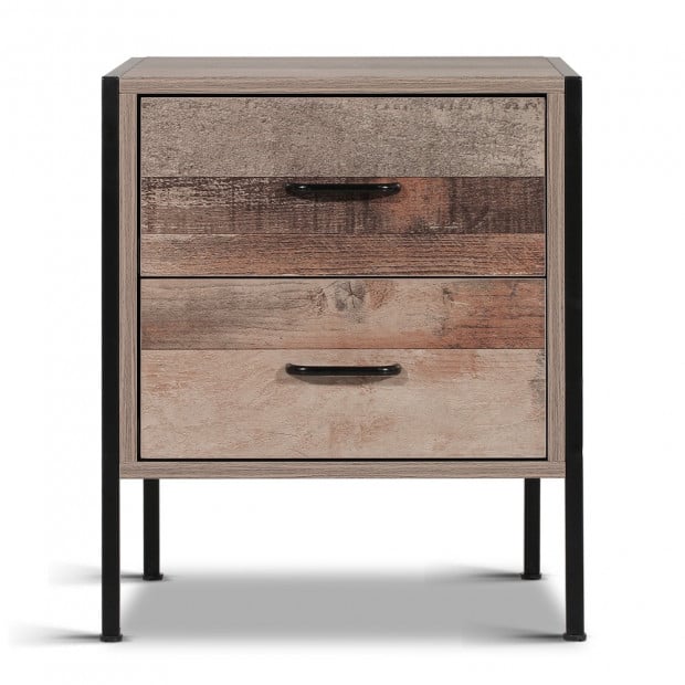 Bedside Table Drawers Nightstand Metal Oak Image 4