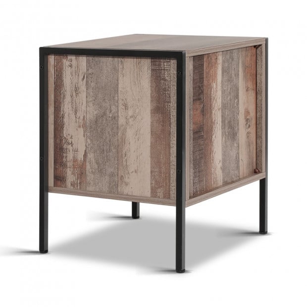 Bedside Table Drawers Nightstand Metal Oak Image 5