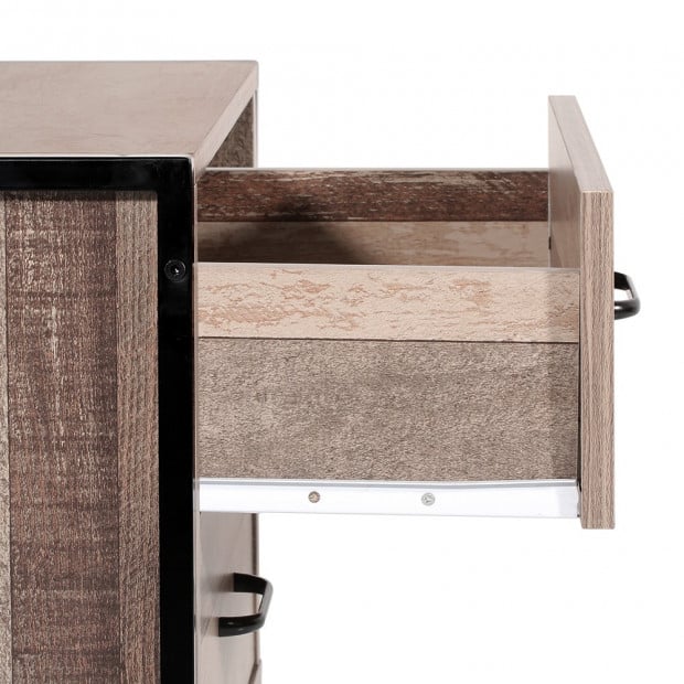 Bedside Table Drawers Nightstand Metal Oak Image 6