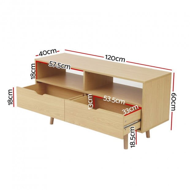 TV Cabinet Entertainment Unit Stand Wooden Storage 120cm Scandinavian Image 2