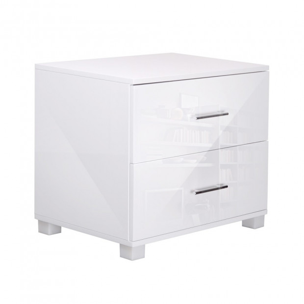 High Gloss Two Drawers Bedside Table - White