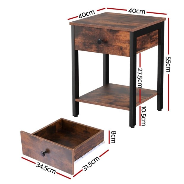 Bedside Table Nightstand 1 Drawer Shelves Walnut Image 2