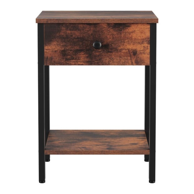 Bedside Table Nightstand 1 Drawer Shelves Walnut Image 3